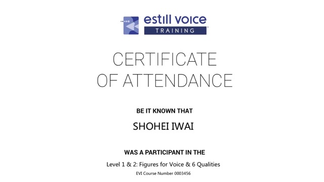 【ご報告】Estill Voice Training®公式講習会レベル1&2修了証明書取得